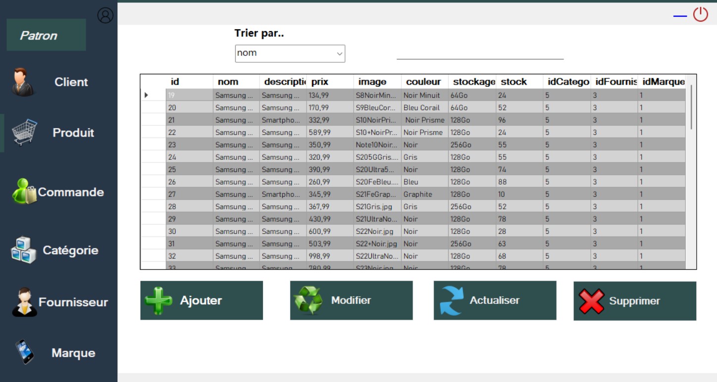 Application de gestion de boutique